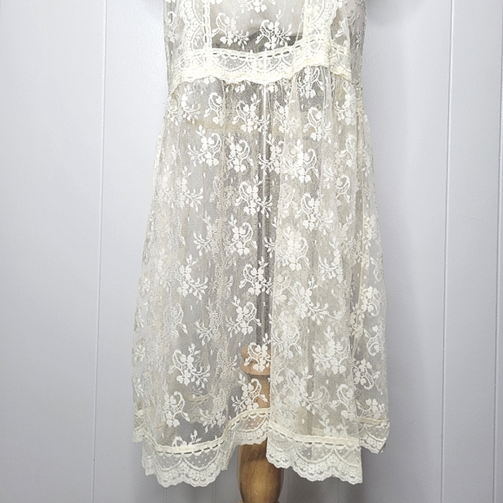 Vintage Lace Drop Waist Sheer Dress Nightgown Victorian Bridal Wedding Fairycore - Picture 7 of 14